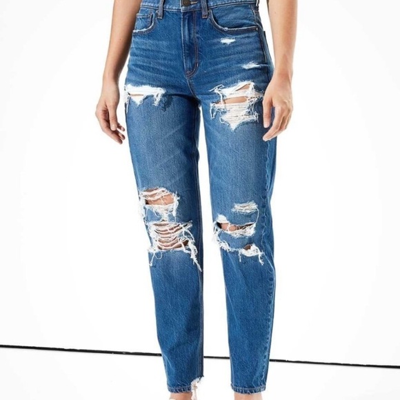 American Eagle 90s Boyfriend Distressed Ripped Destroyed Jeans Blue 00 Short - Picture 1 of 16
